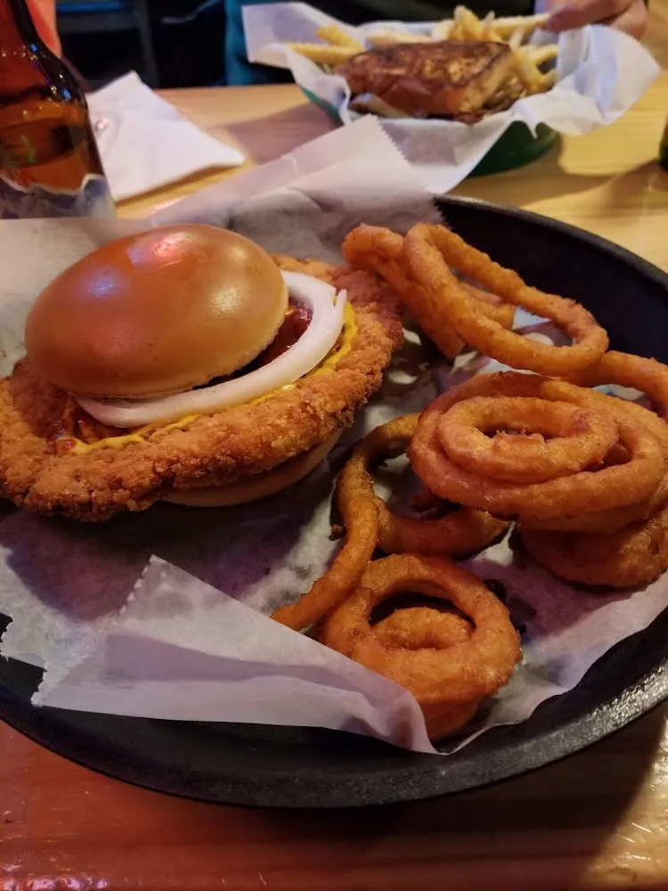 Pork Tenderloin Sandwich and Onion Rings